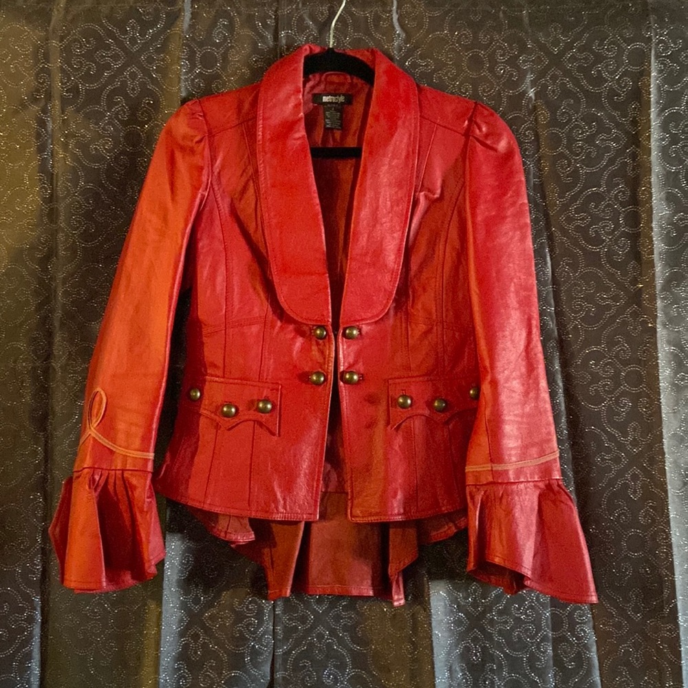Boutique Genuine red leather jacket. Size 4.